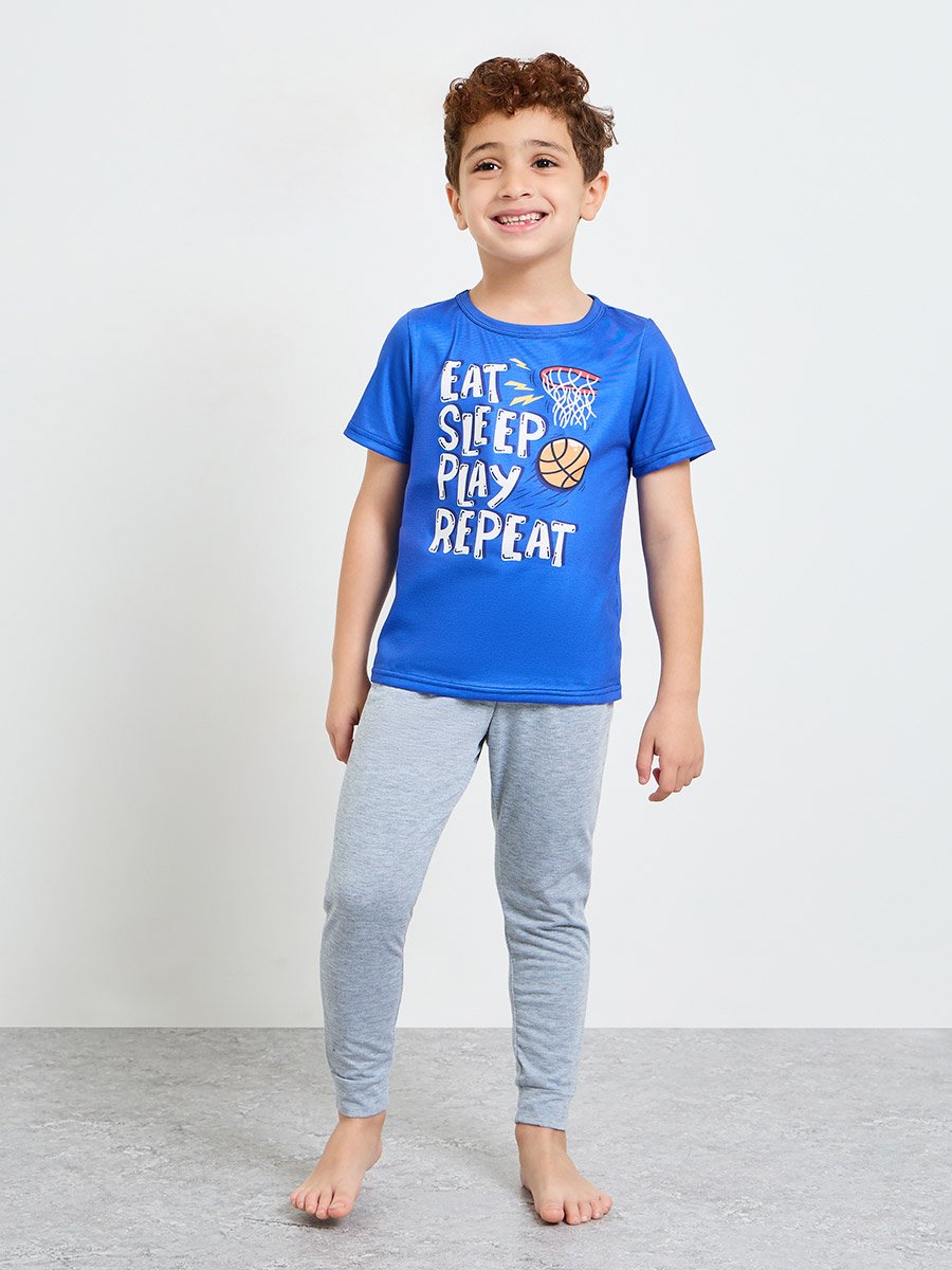 Boys Graphic Print T-Shirt and Cuffed Pyjama Set