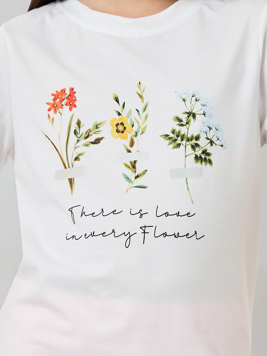 Girls Floral Print T-Shirt and Checked Pyjama Set