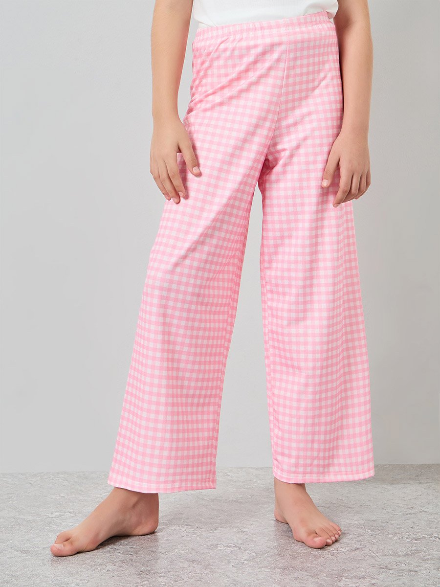 Girls Floral Print T-Shirt and Checked Pyjama Set