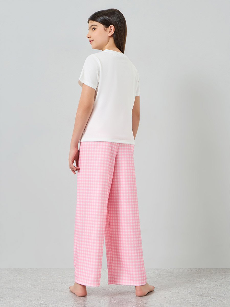 Girls Floral Print T-Shirt and Checked Pyjama Set