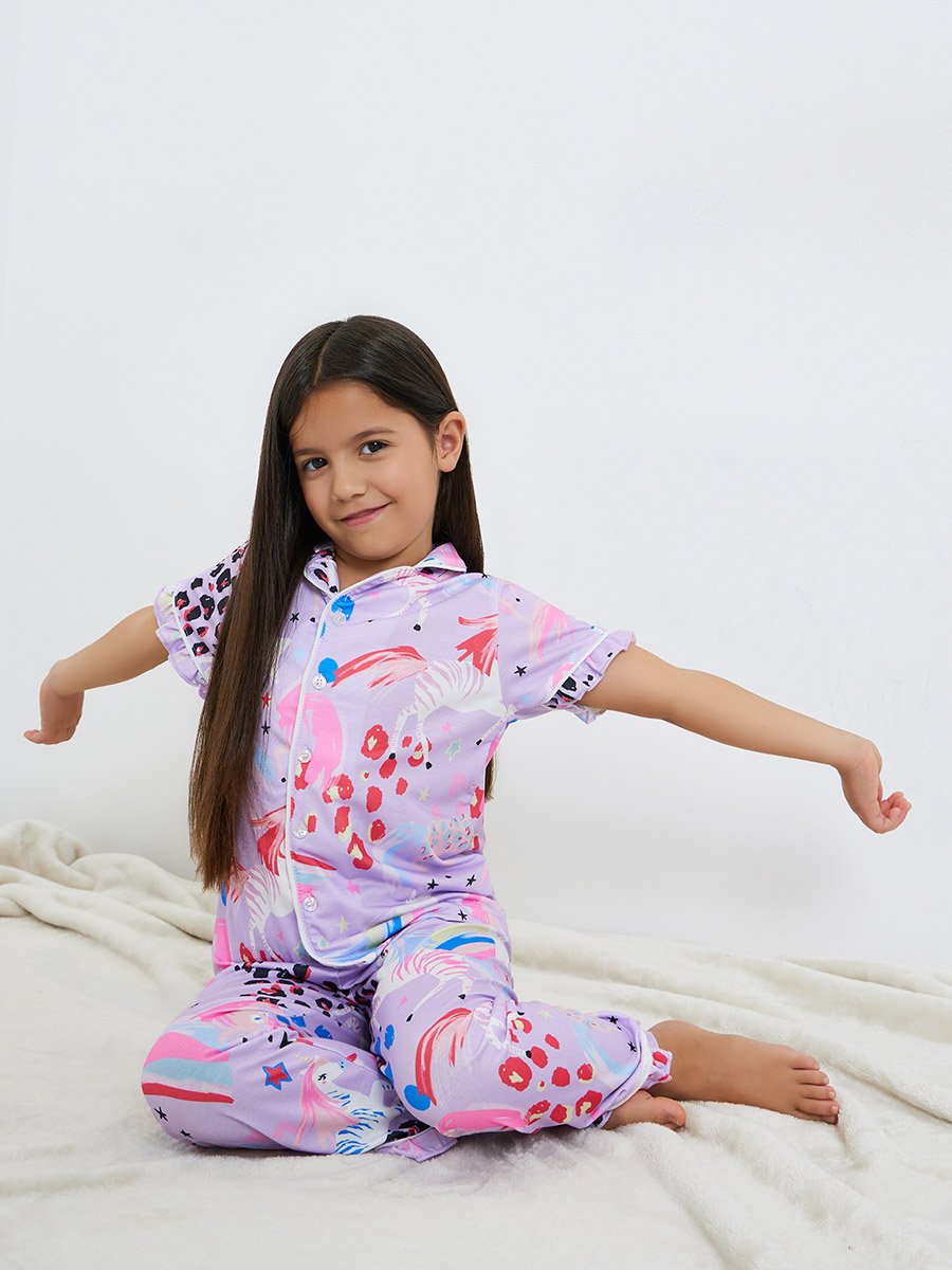 Girls Unicorn Print Shirt and Pyjama Set