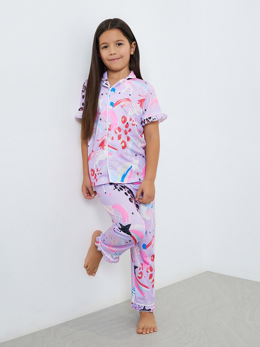 Girls Unicorn Print Shirt and Pyjama Set
