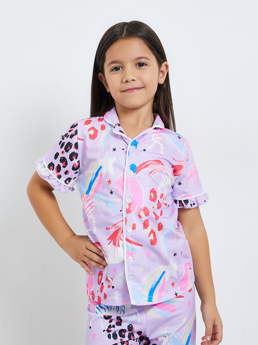 Girls Unicorn Print Shirt and Pyjama Set