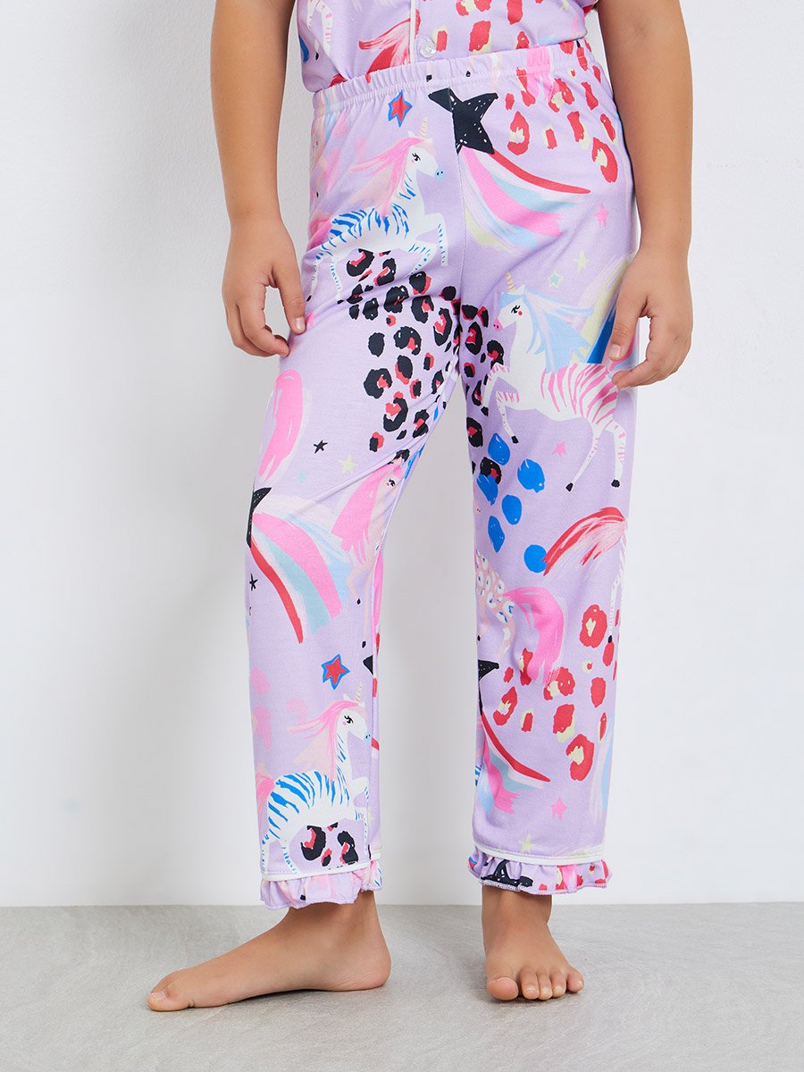Girls Unicorn Print Shirt and Pyjama Set