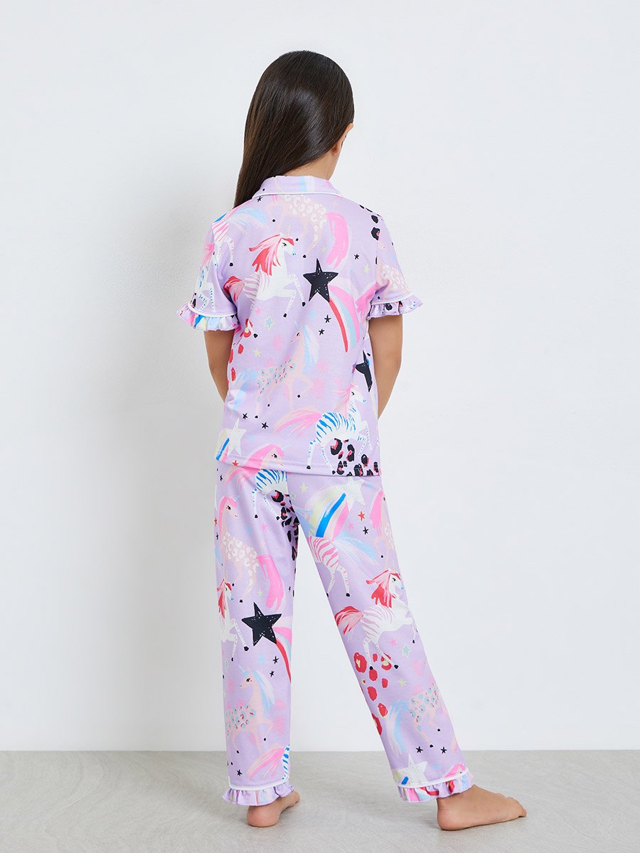 Girls Unicorn Print Shirt and Pyjama Set
