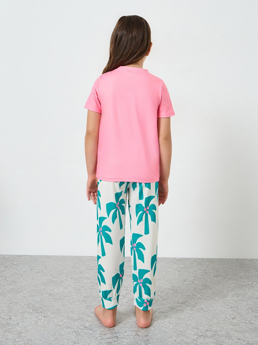 Girls Printed Short Sleeve T-Shirt and Pyjama Set