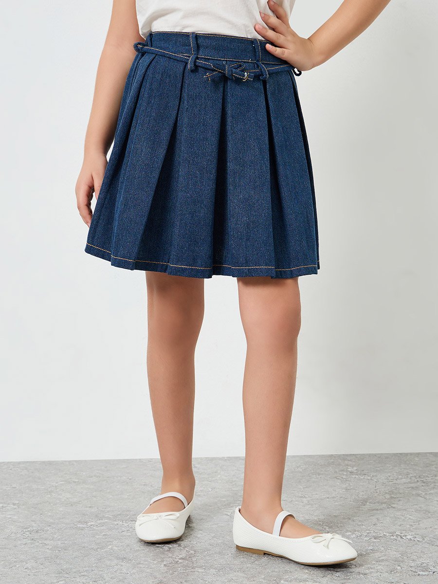 Girls Medium Blue Pleated Skirt