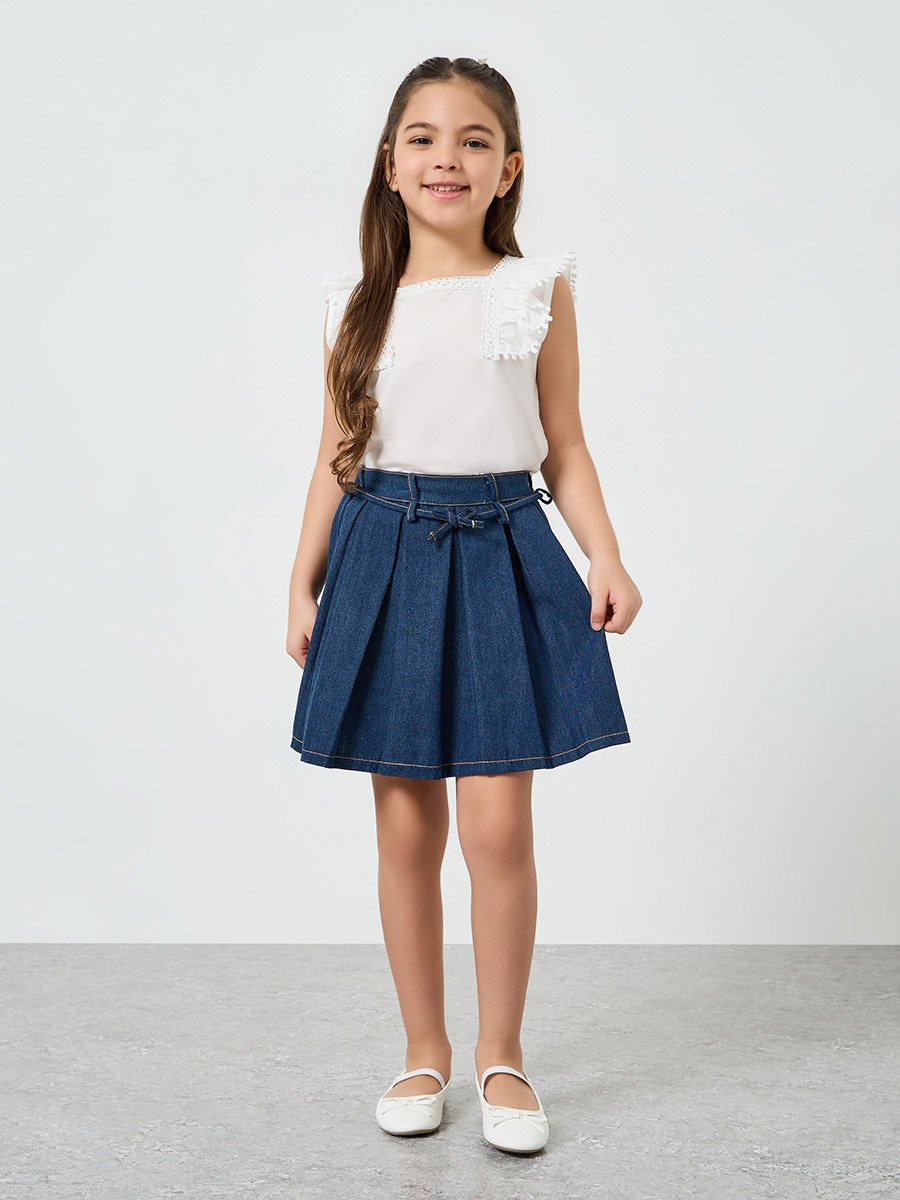 Girls Medium Blue Pleated Skirt
