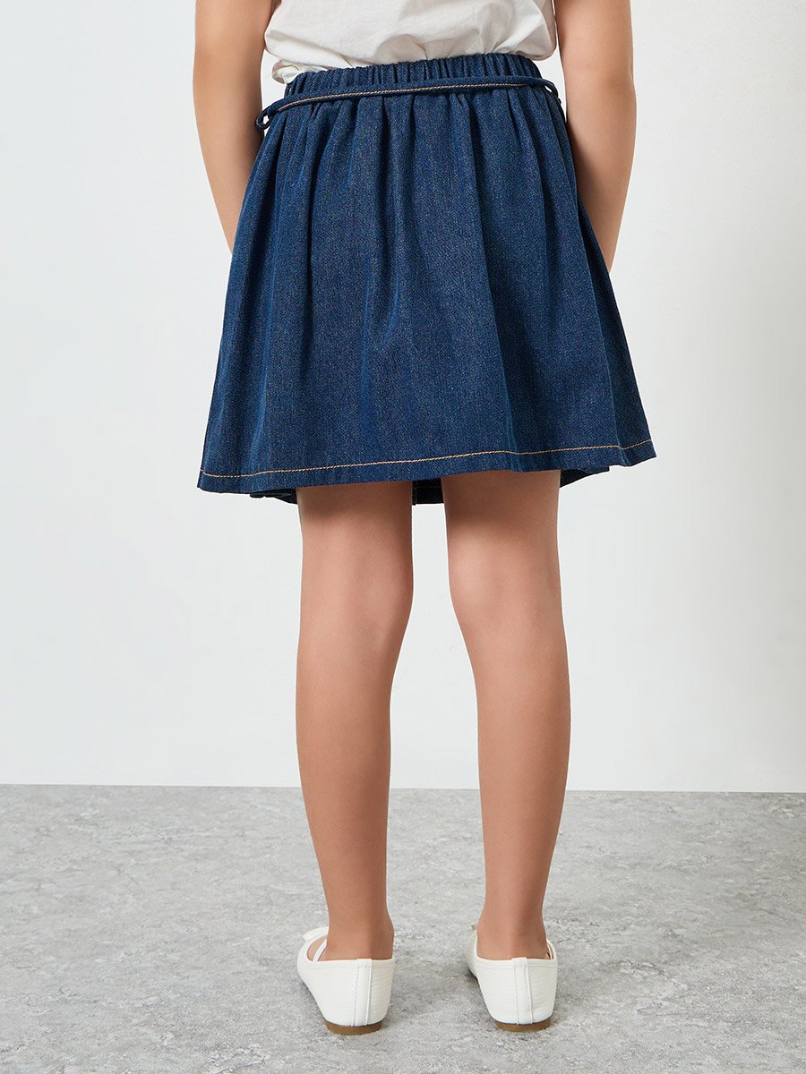 Girls Medium Blue Pleated Skirt