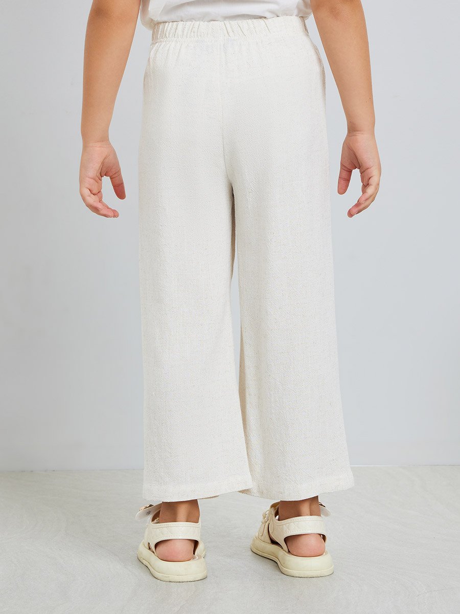 Girls Beige Wide Leg Linen Pants