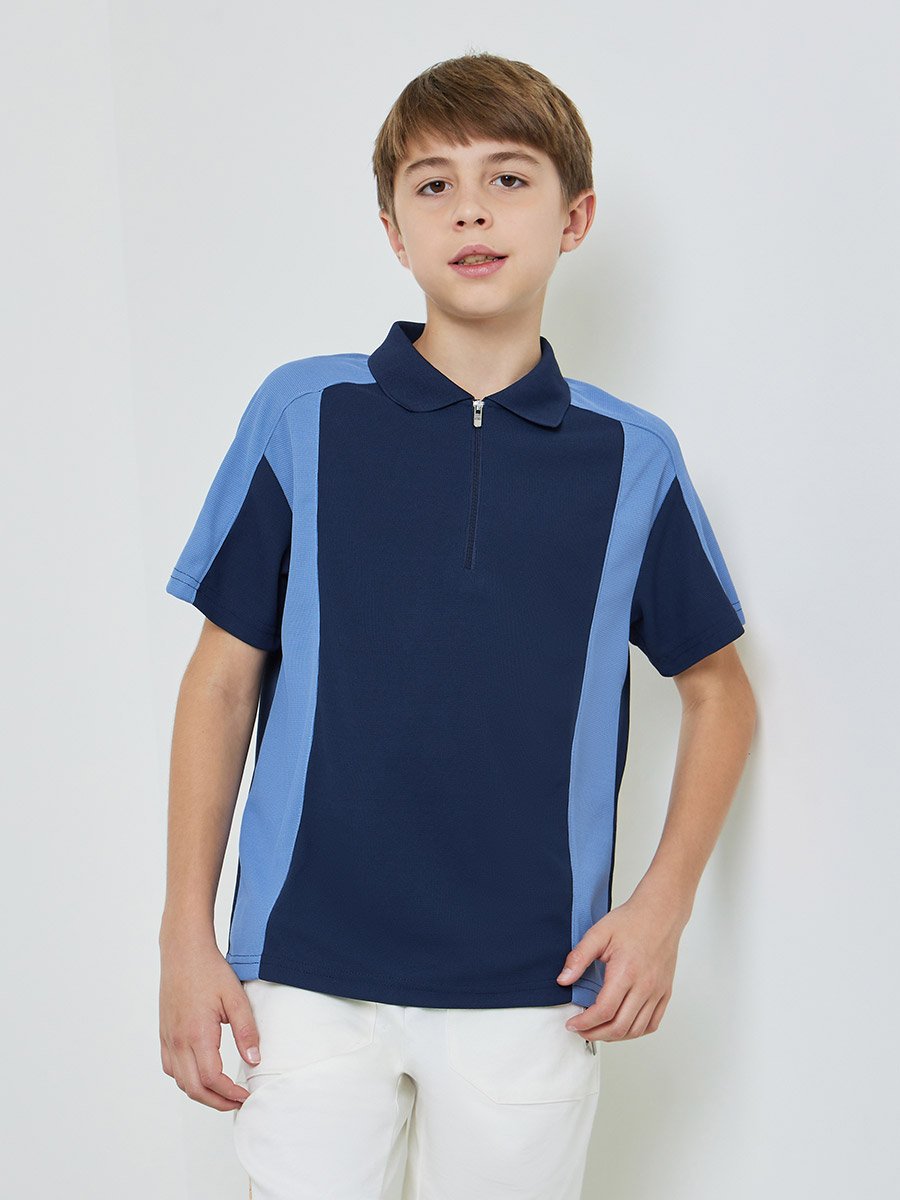 Teen Boys Color Block Polo T-Shirt with Quarter Zip