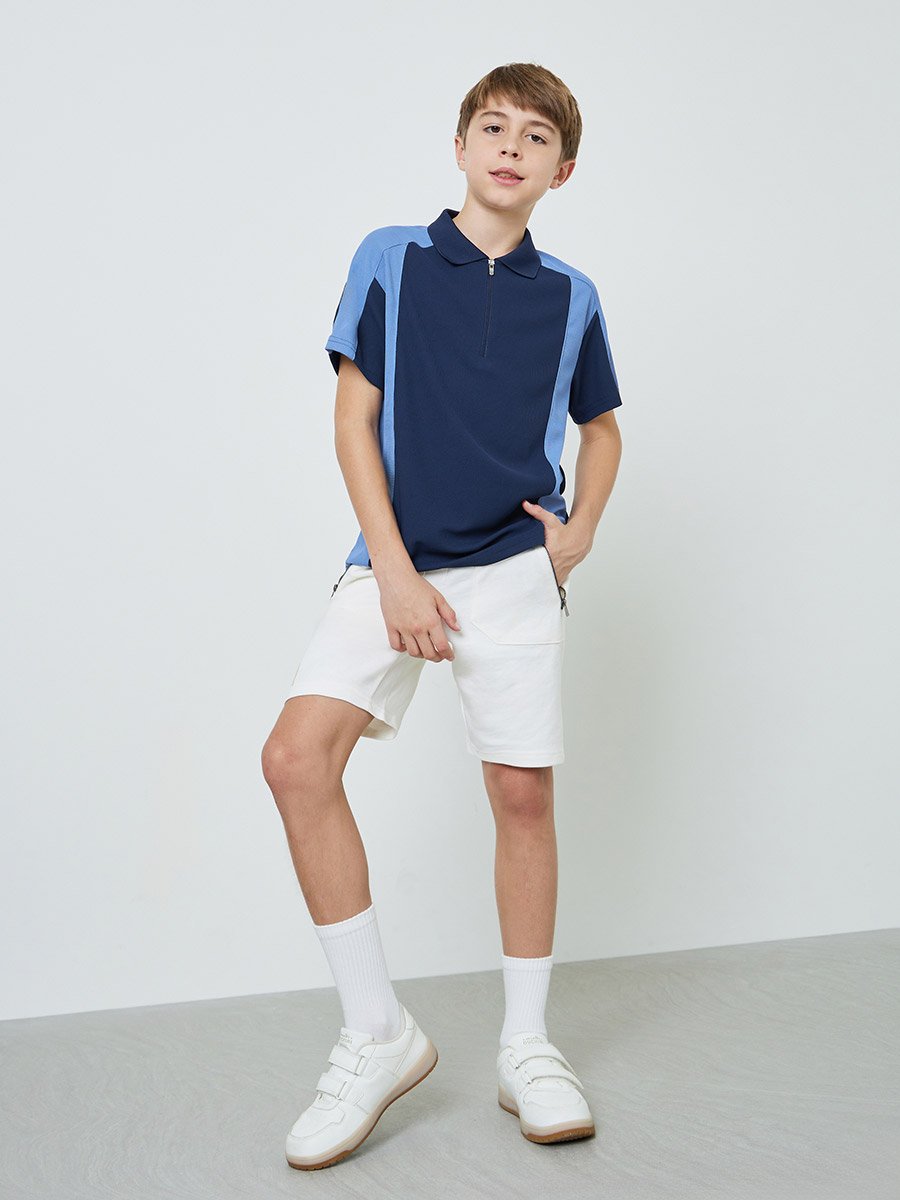 Teen Boys Color Block Polo T-Shirt with Quarter Zip
