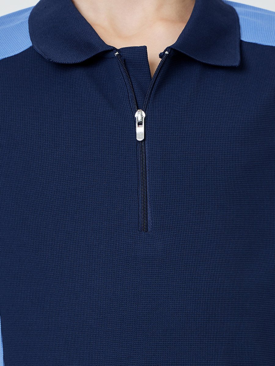 Teen Boys Color Block Polo T-Shirt with Quarter Zip