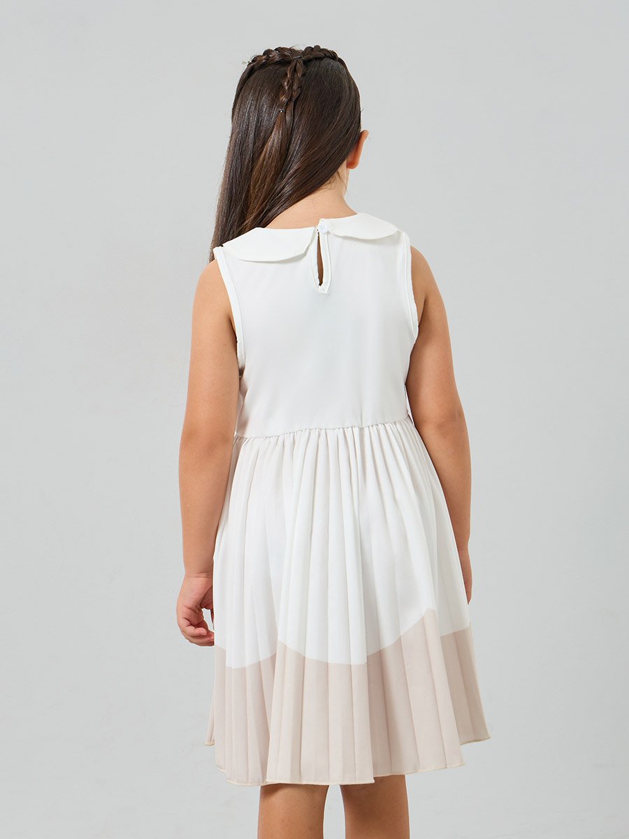 Girls White Contrast Hem Sleeveless Dress