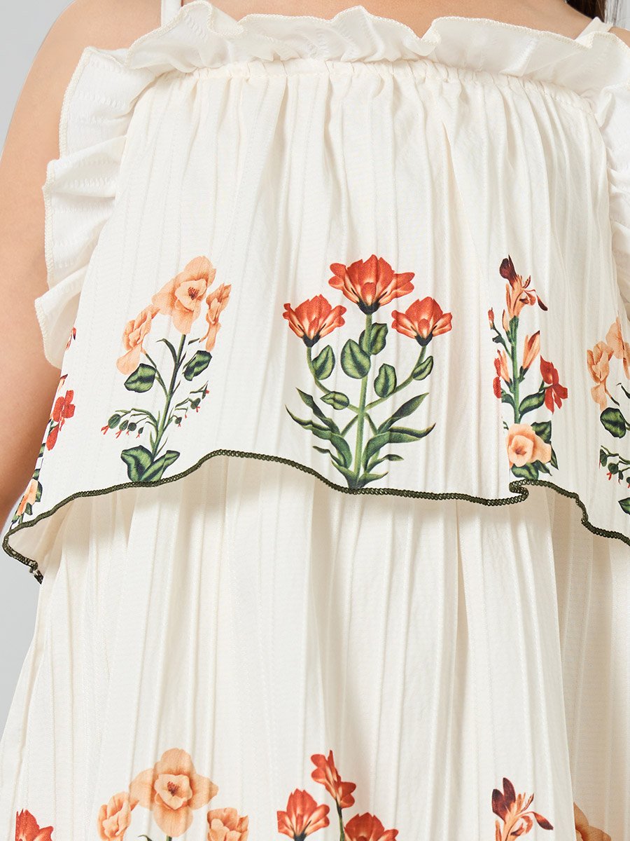 Girls Off-White Embroidered Floral Tiered Dress