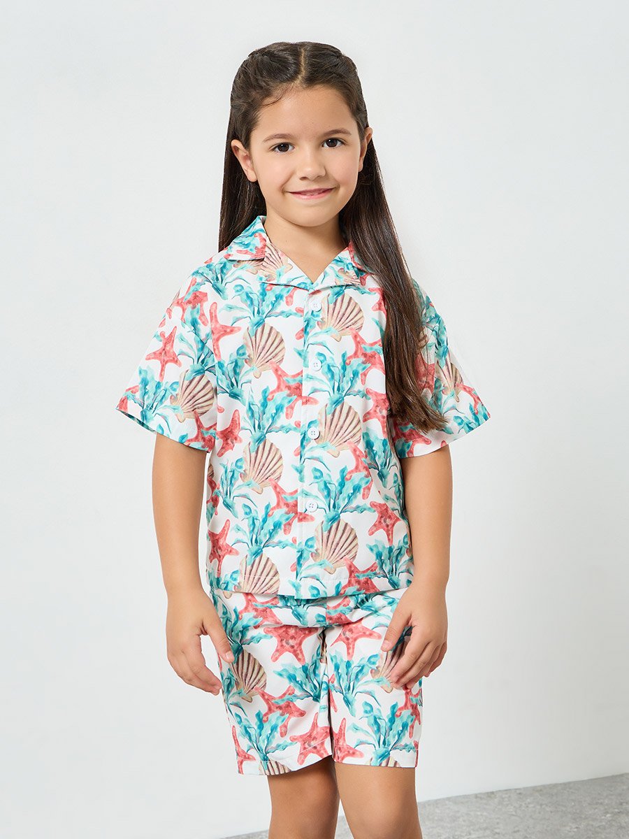 Girls Coastal Print Short Sleeve Shirt