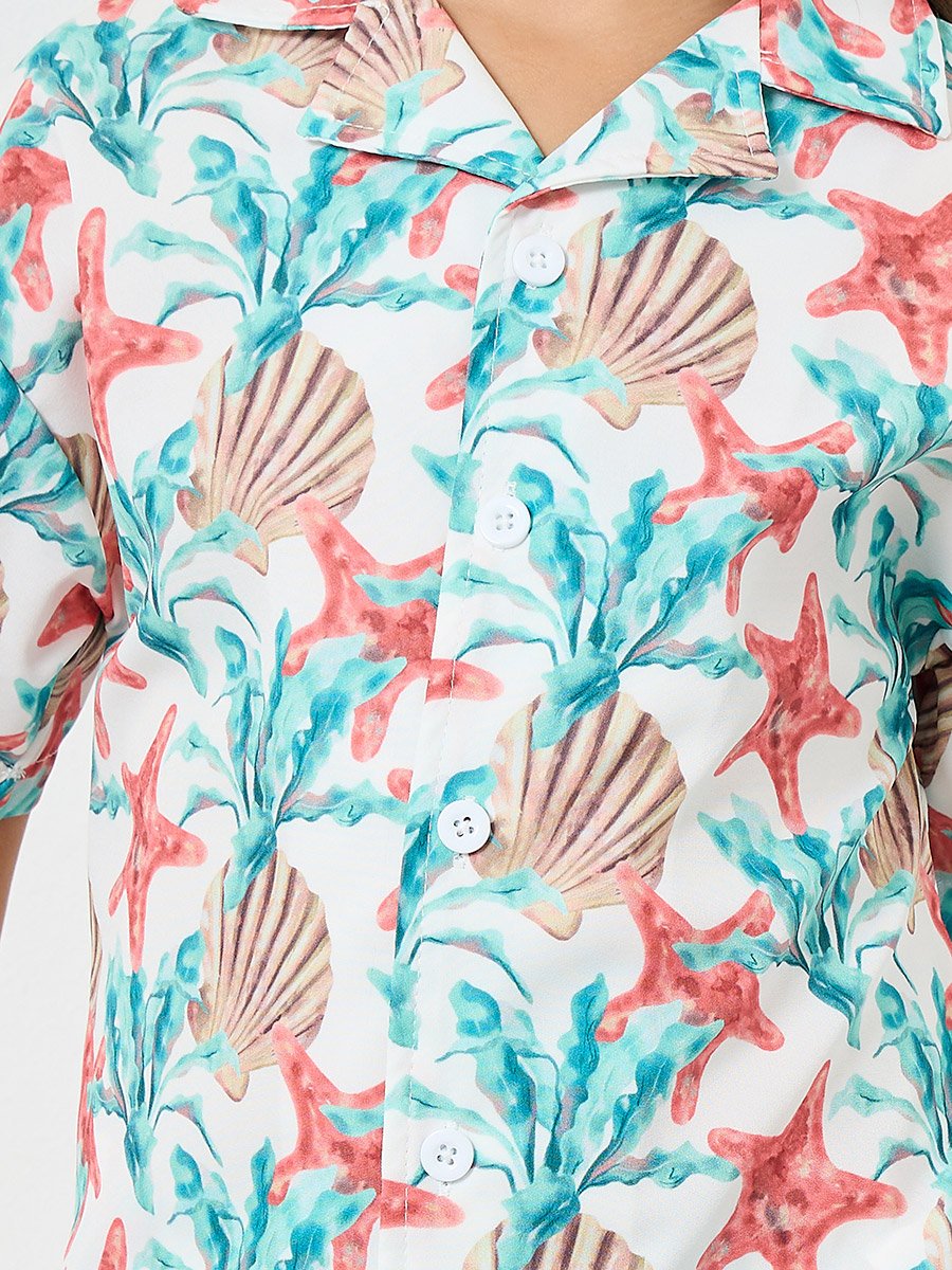 Girls Coastal Print Short Sleeve Shirt