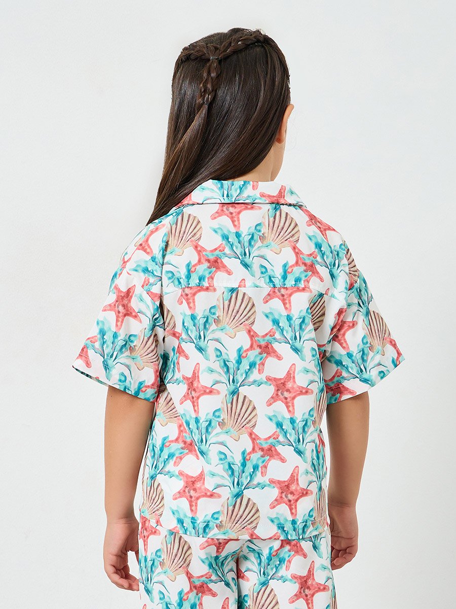 Girls Coastal Print Short Sleeve Shirt