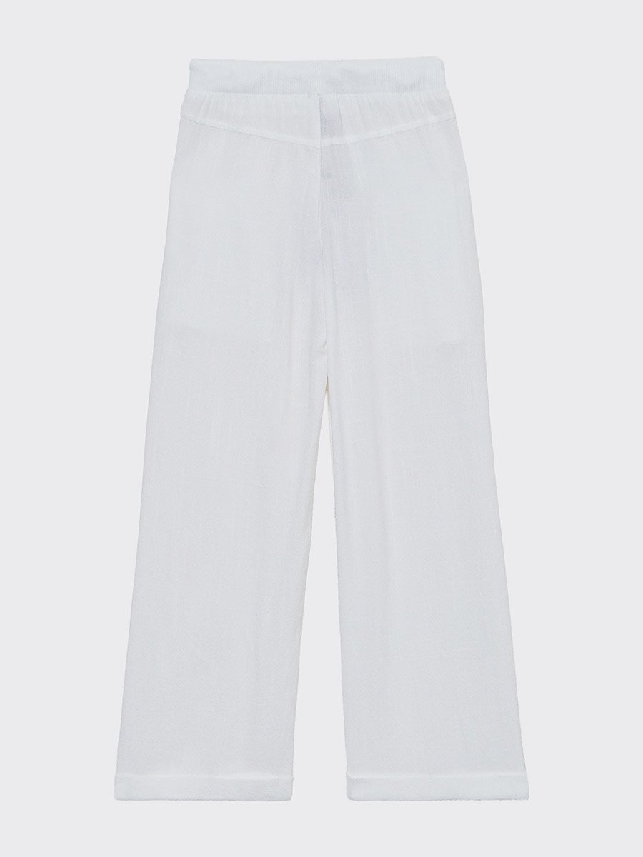 Kids Off-White Wide Leg Linen Pants with Drawstring