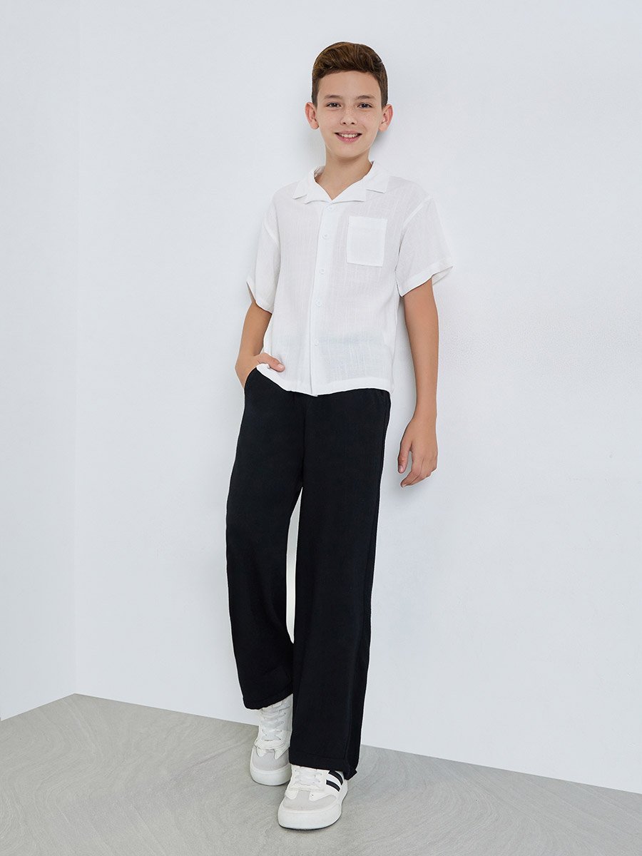 Teen Boys Solid Pants with Turn-Up Hem