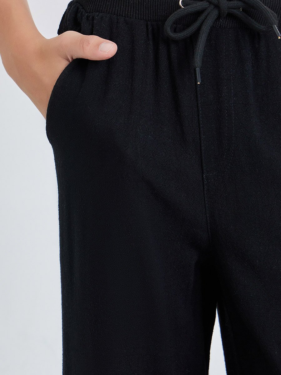 Teen Boys Solid Pants with Turn-Up Hem