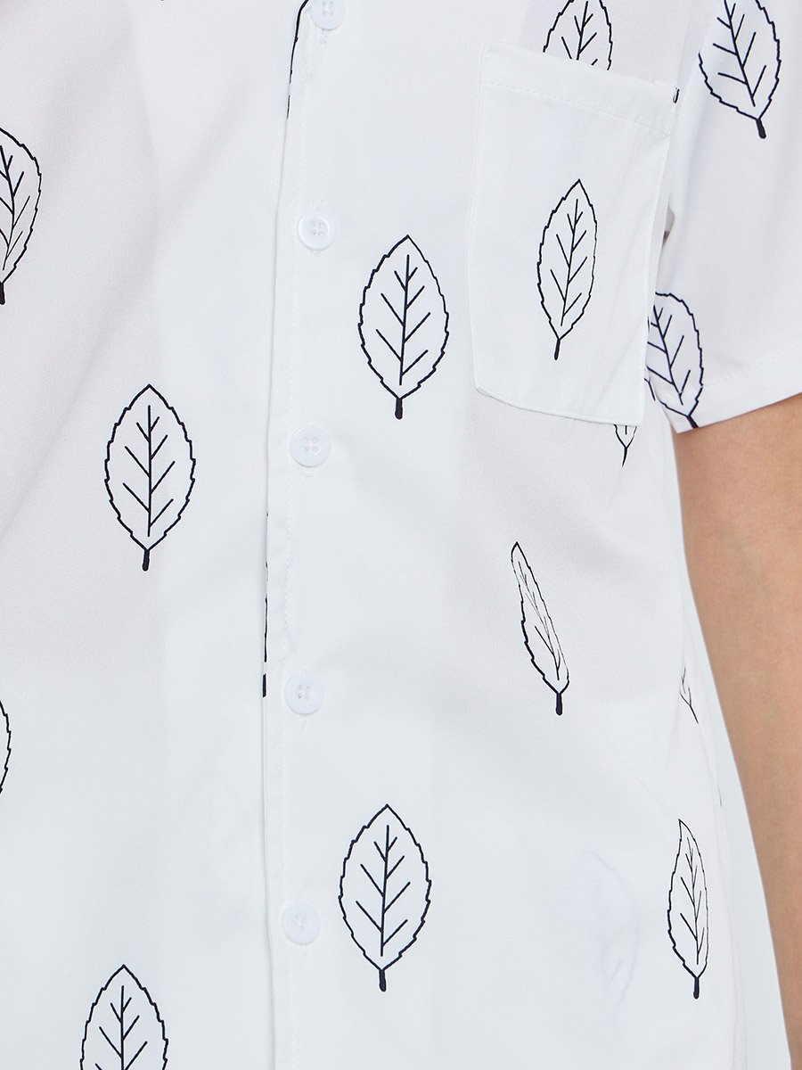 Boys White Leaf Print Shirt and Shorts Set