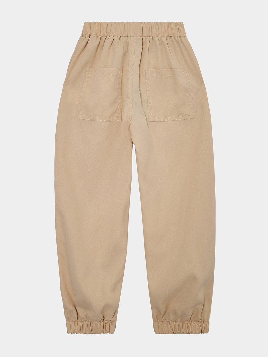 Boys Beige Woven Joggers with Elastic Waist