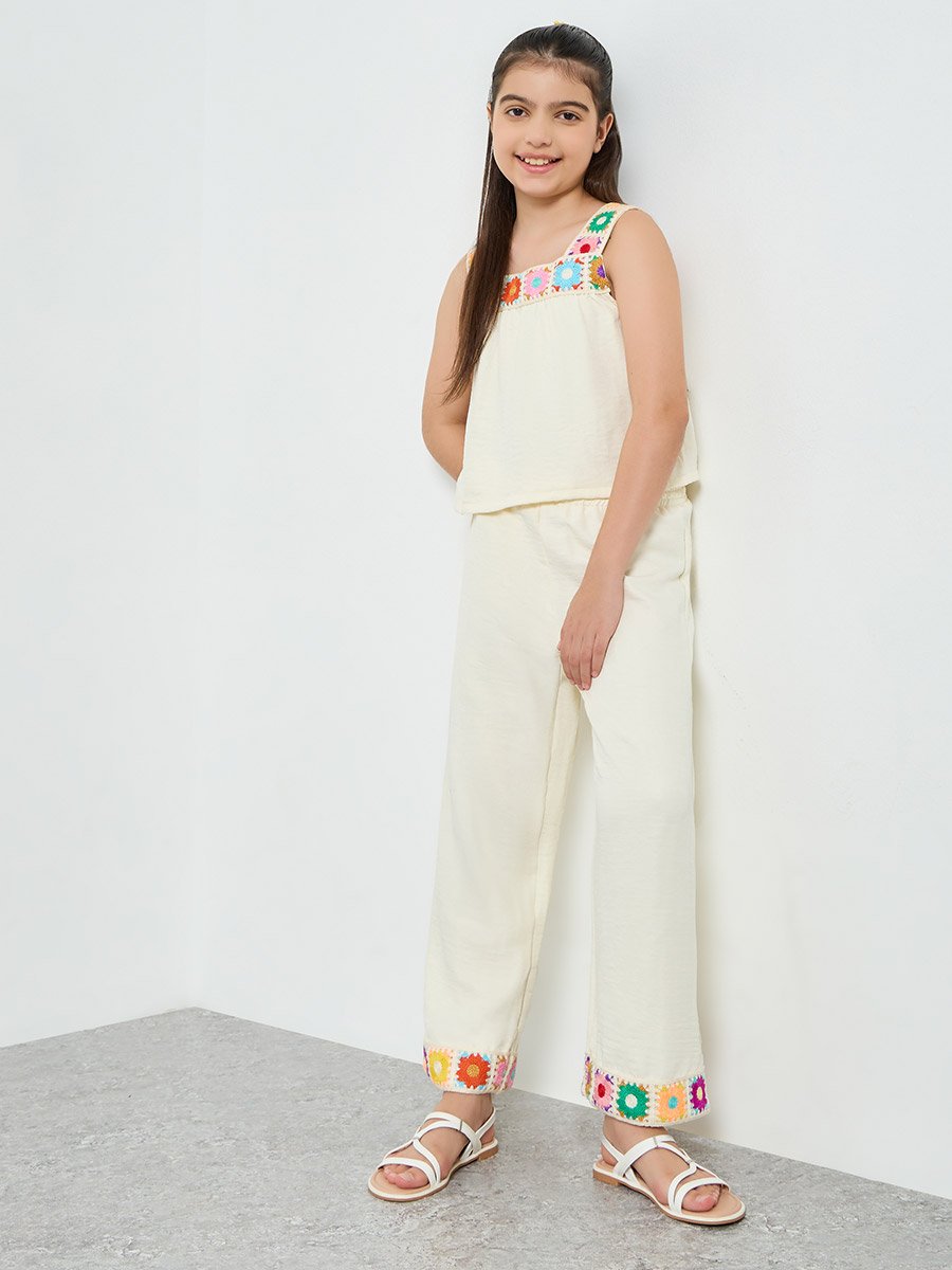 Girls Crochet Trim Cotton Top and Pants Set