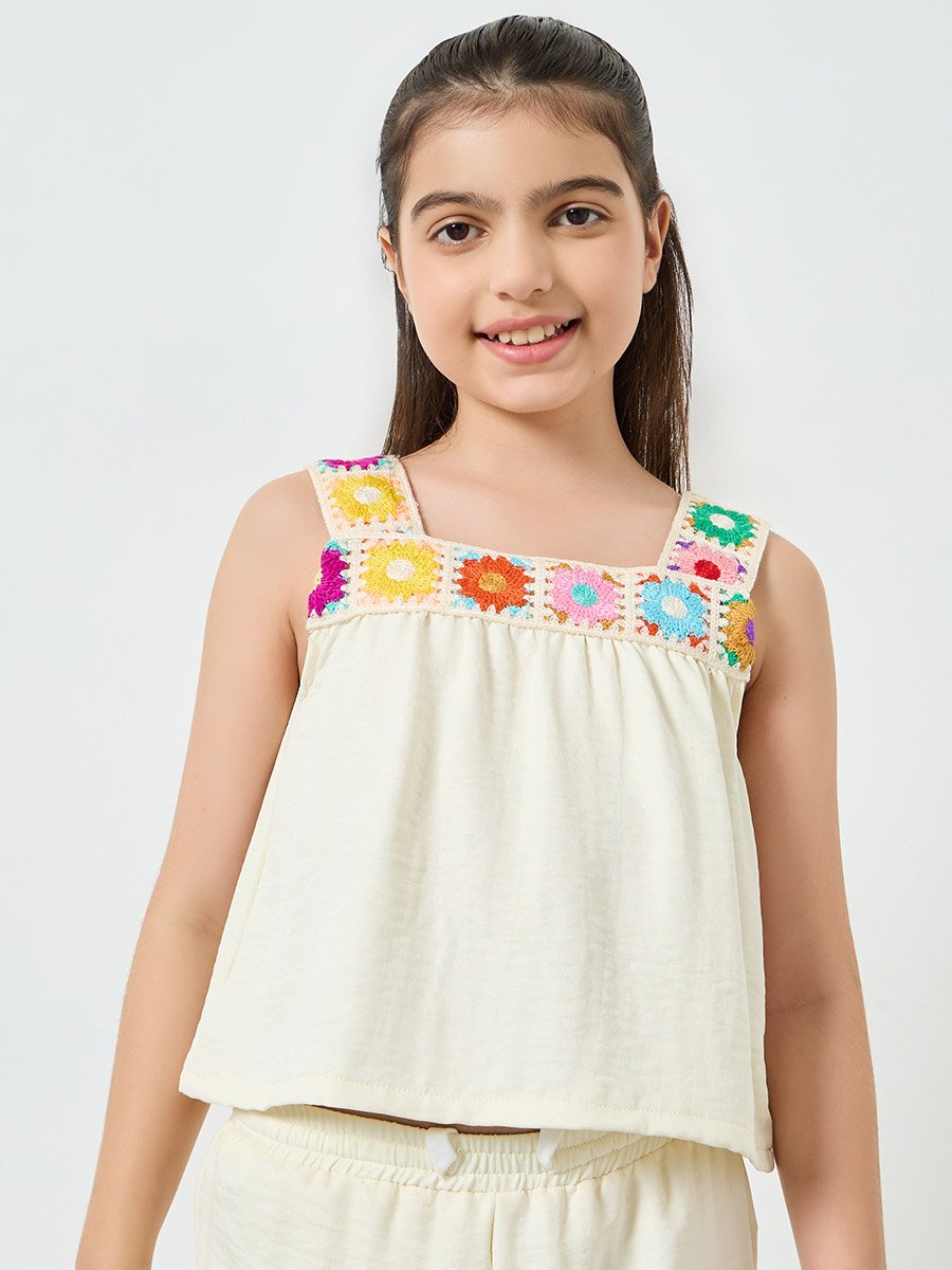 Girls Crochet Trim Cotton Top and Pants Set
