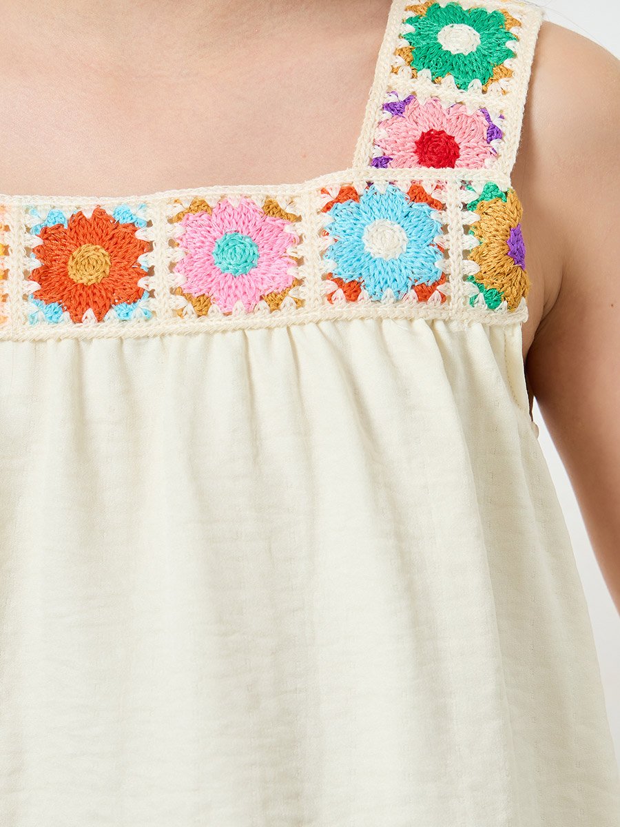 Girls Crochet Trim Cotton Top and Pants Set