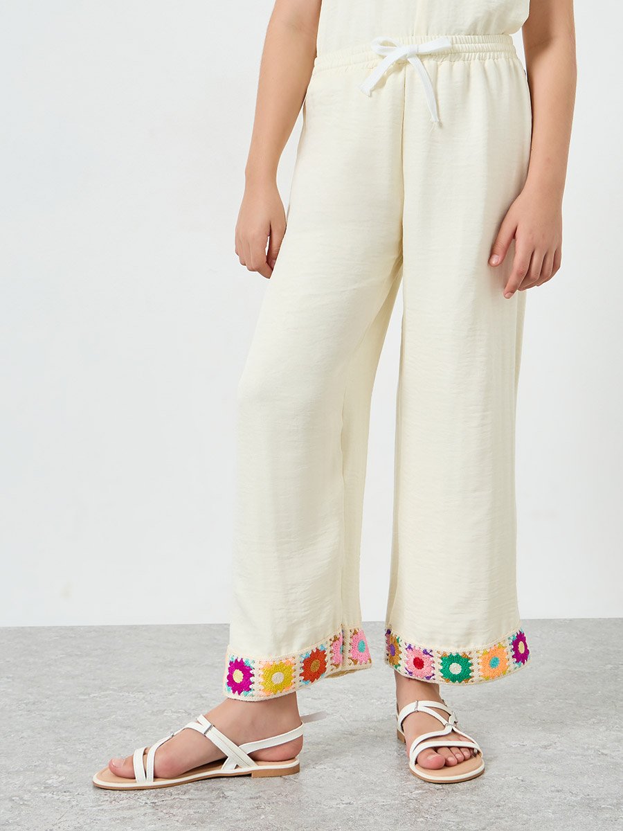 Girls Crochet Trim Cotton Top and Pants Set