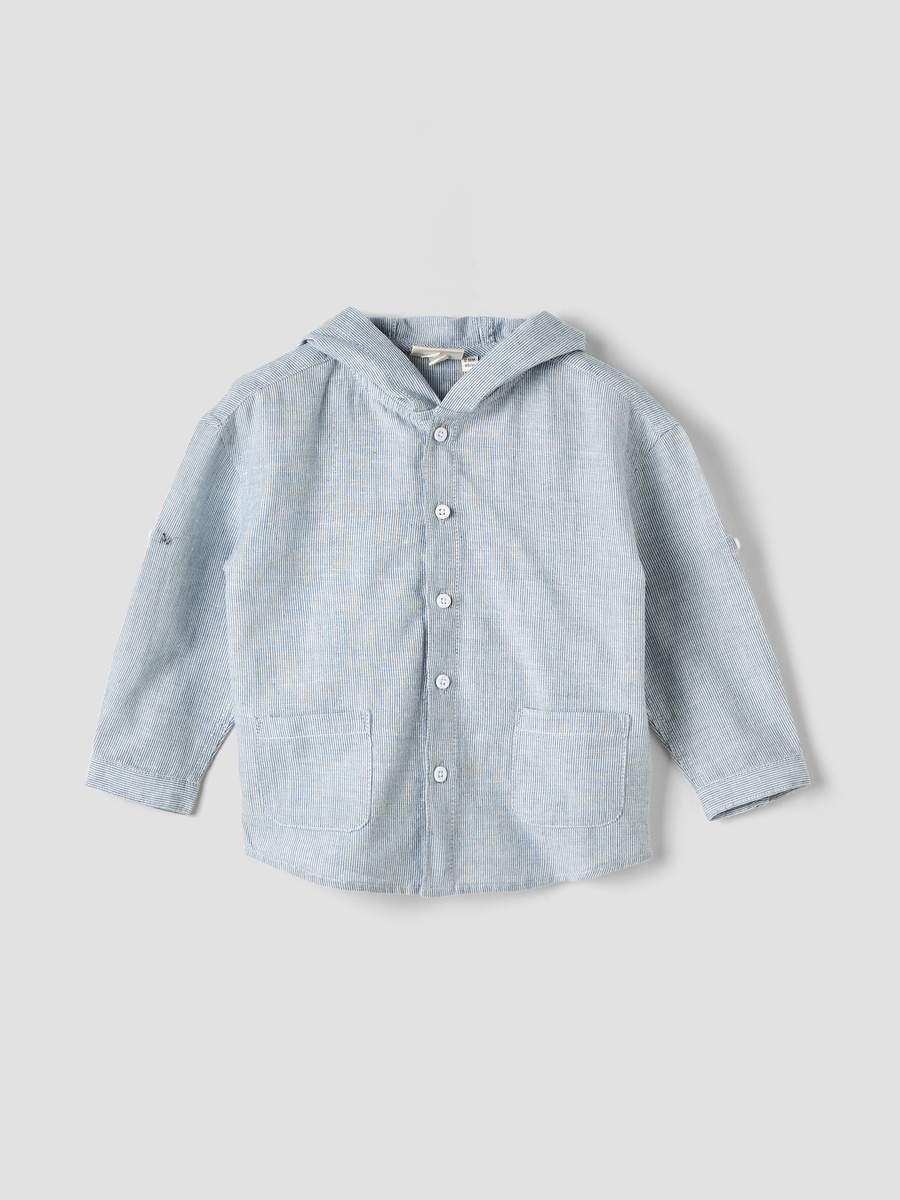 Hooded Shirt with Stripes and Long Sleeves
