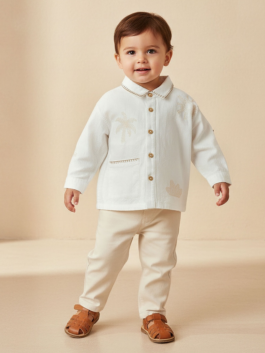 Cotton Long Sleeves Shirt with Embroidery Detail