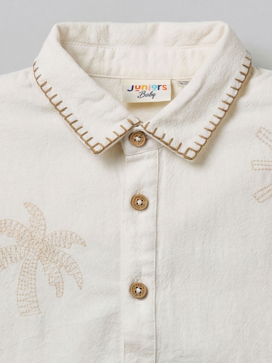 Cotton Long Sleeves Shirt with Embroidery Detail