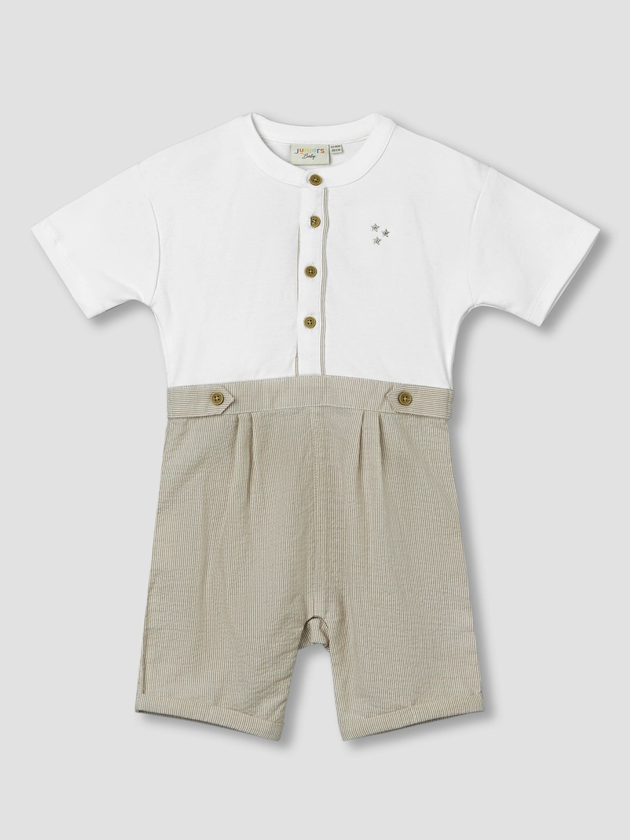 Henley Neck Short Sleeves Romper with Star Embroidered