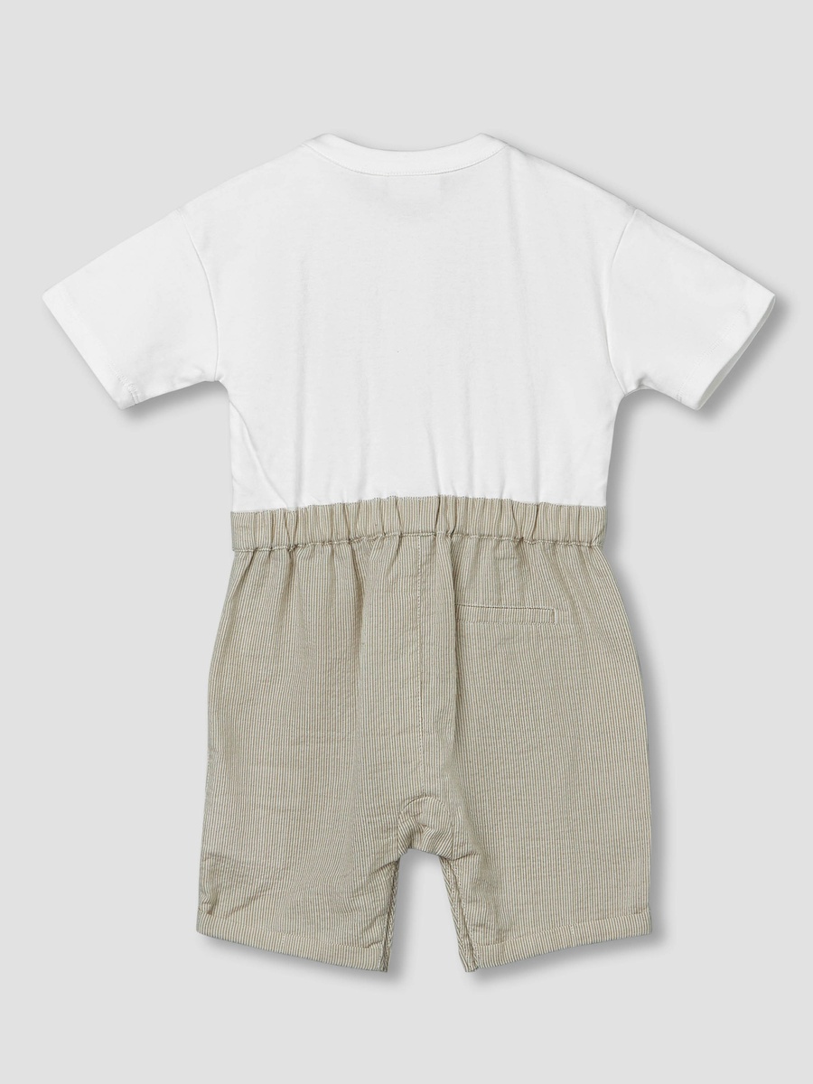Henley Neck Short Sleeves Romper with Star Embroidered