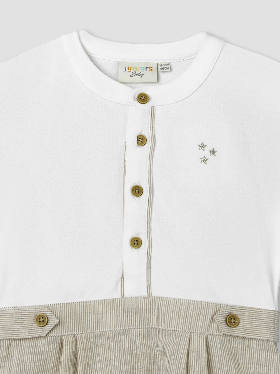 Henley Neck Short Sleeves Romper with Star Embroidered