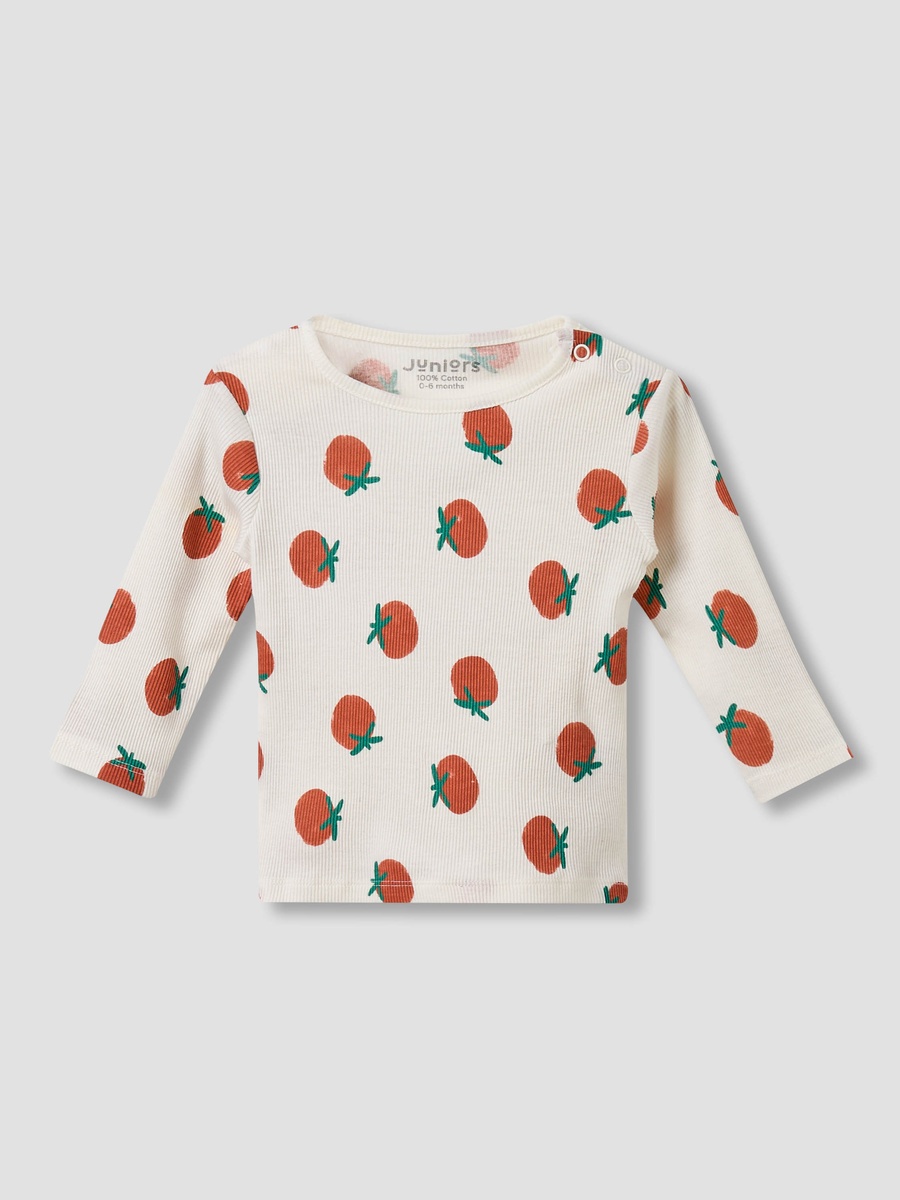 Cotton Round Neck Long Sleeves Pyjama Set with Tomato Print