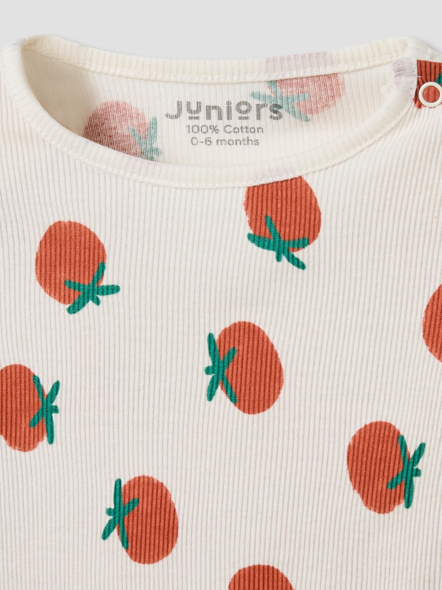 Cotton Round Neck Long Sleeves Pyjama Set with Tomato Print