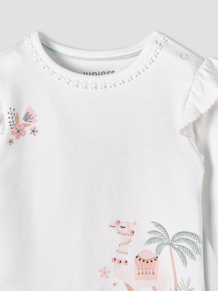 Cotton Long Sleeves Pyjama Set with Camel Glitter Print