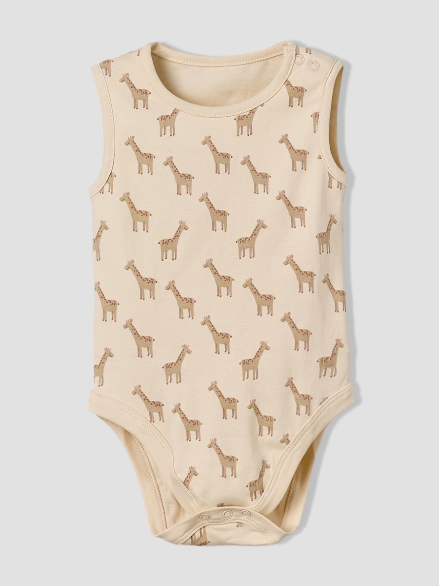 Pack of 5 Cotton Round Neck Sleeveless Bodysuit with Giraffe Print