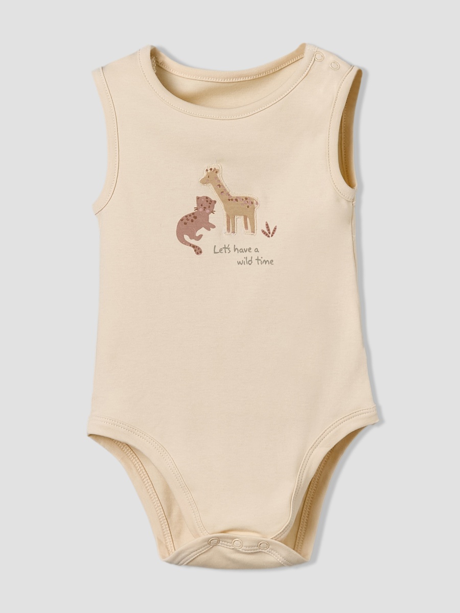 Pack of 5 Cotton Round Neck Sleeveless Bodysuit with Giraffe Print