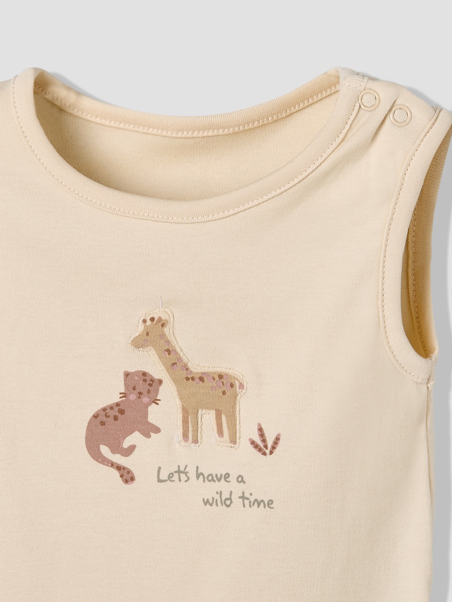 Pack of 5 Cotton Round Neck Sleeveless Bodysuit with Giraffe Print