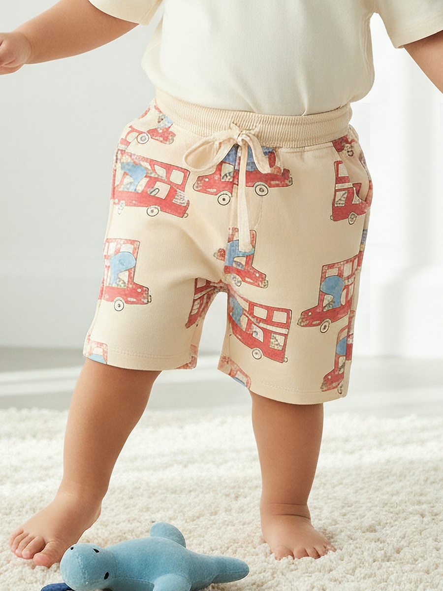 Drawstring Waist Shorts with Dinosaur Print