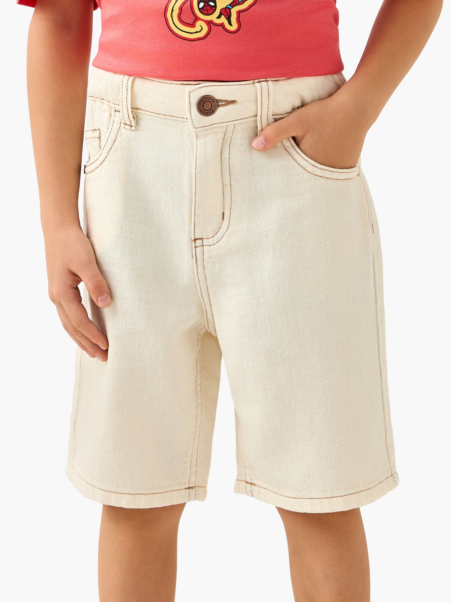 Knee Length Elastic Waist Denim Shorts with Pockets