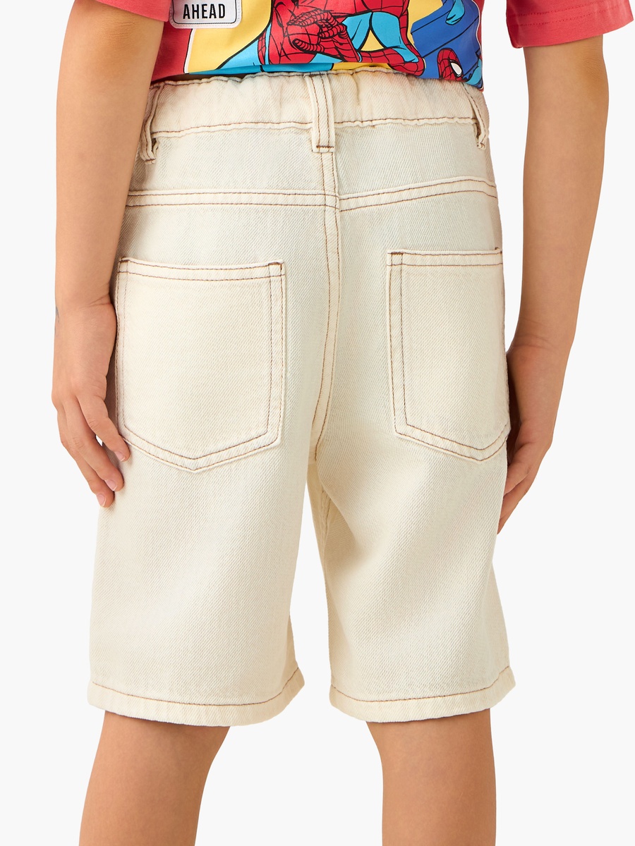Knee Length Elastic Waist Denim Shorts with Pockets