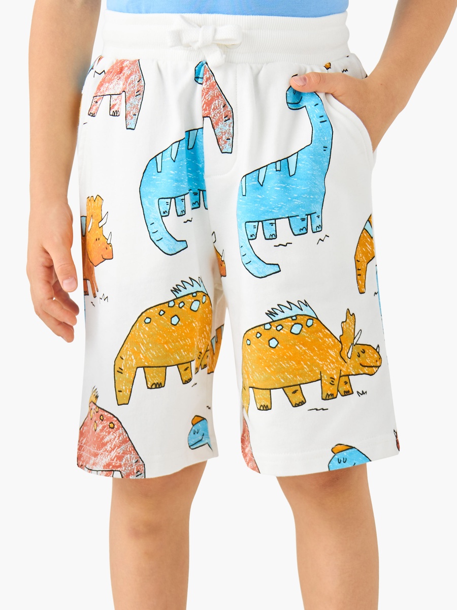 Drawstring Waist Shorts with Dinosaur Print