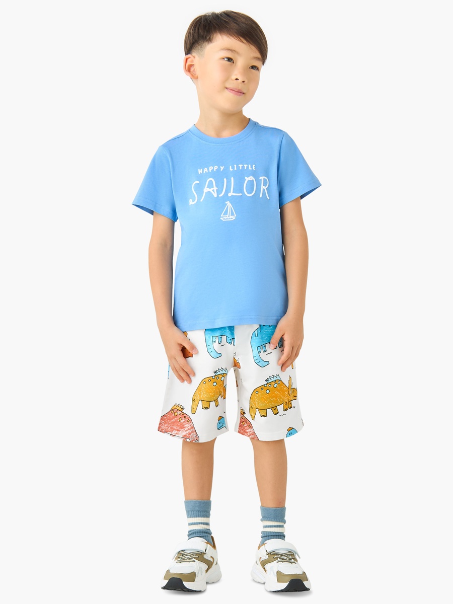 Drawstring Waist Shorts with Dinosaur Print