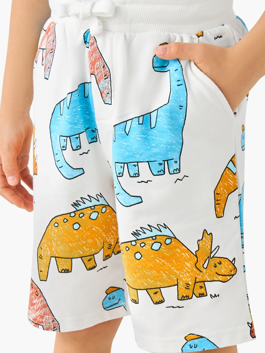 Drawstring Waist Shorts with Dinosaur Print