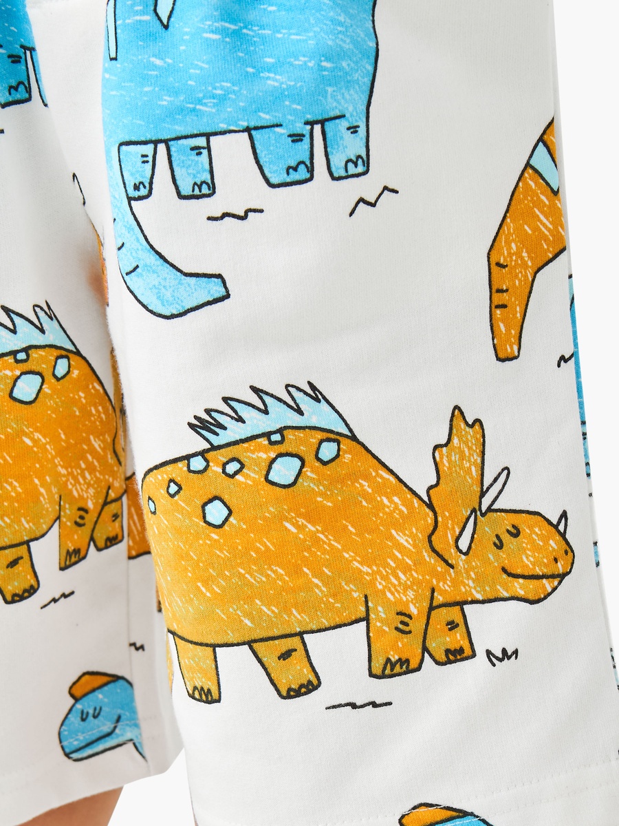 Drawstring Waist Shorts with Dinosaur Print